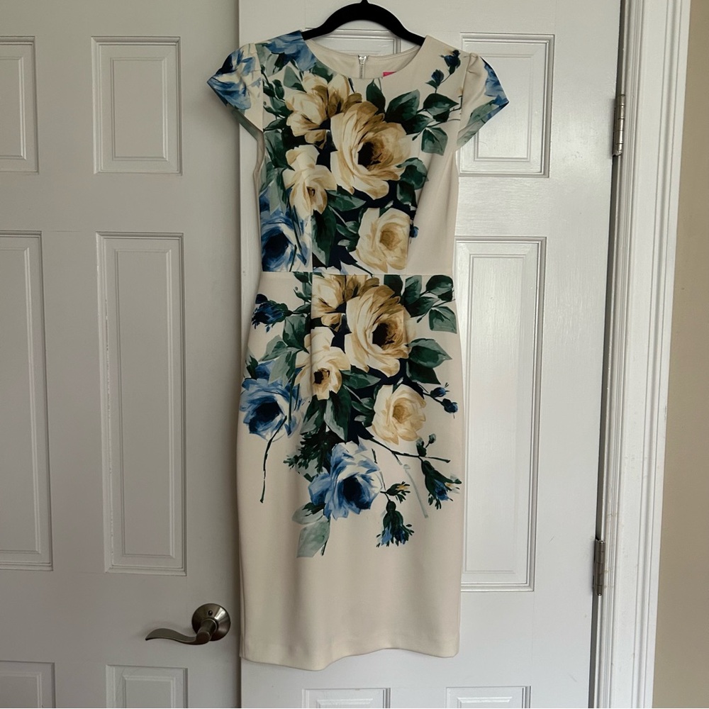 Betsey Johnson Cream Midi Cap Sleeve Dress - Size 0 - Picture 2 of 9